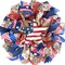 Patriotic Burlap Mesh Wreath 16 Inch, Blue American Flag Front Door Decoration for Memorial Day, 4th of July, Veterans Day & USA Holidays